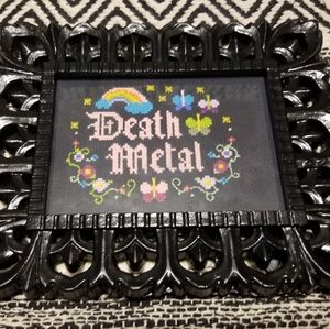 💖 3/$20 Goth framed cross stitch Death Metal.